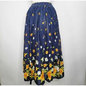 AUSTIN HARRIS Cotton Floral Print Maxi Skirt Size M Semi Sheer Sunflower Daisy